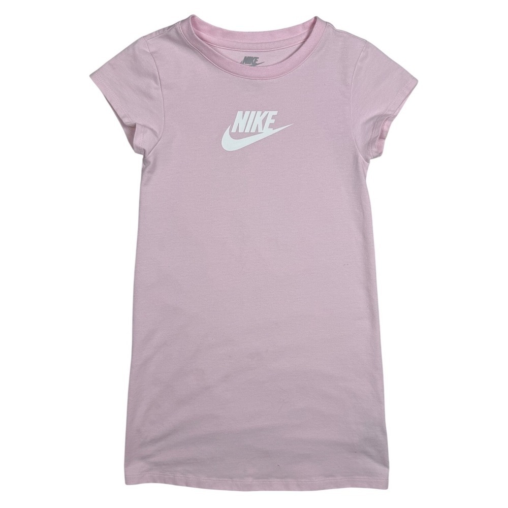 Nike Girls Pink Logo T-Shirt Dress Size 6X (6–7Y) Short Sleeve Cotton Blend